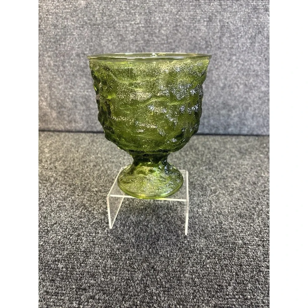 Vtg~E.O. Brody Co.~Green Pedestal Crinkle Glass Vase~MCM